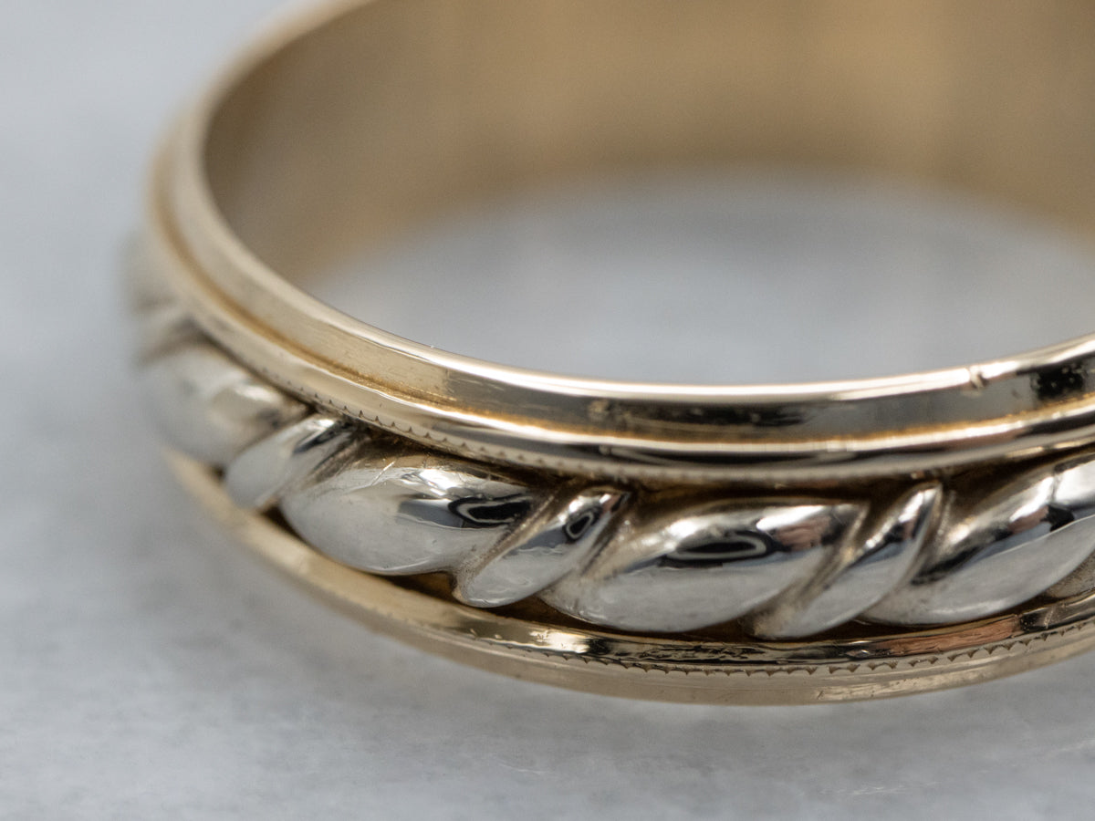 Art Carved Two-Tone Gold Rope Twist Center Band