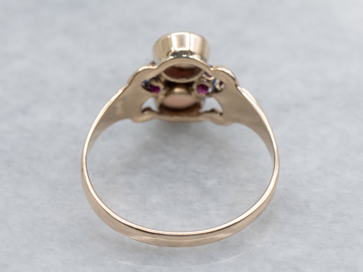 Double Opal and Synthetic Ruby Antique Gold Ring