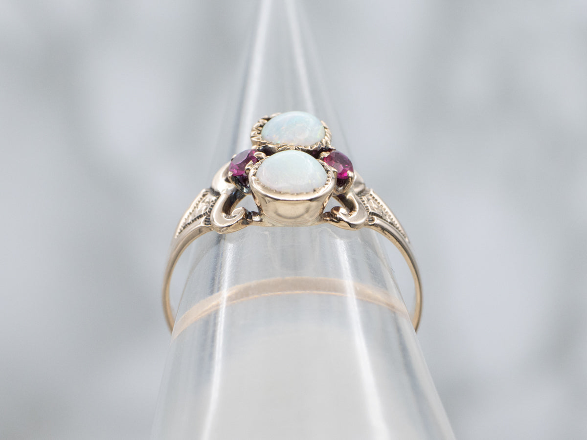 Double Opal and Synthetic Ruby Antique Gold Ring