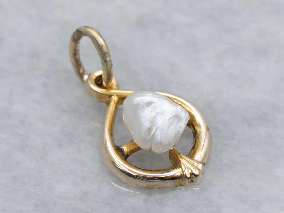 Natural Pearl Yellow Gold Twist Pendant