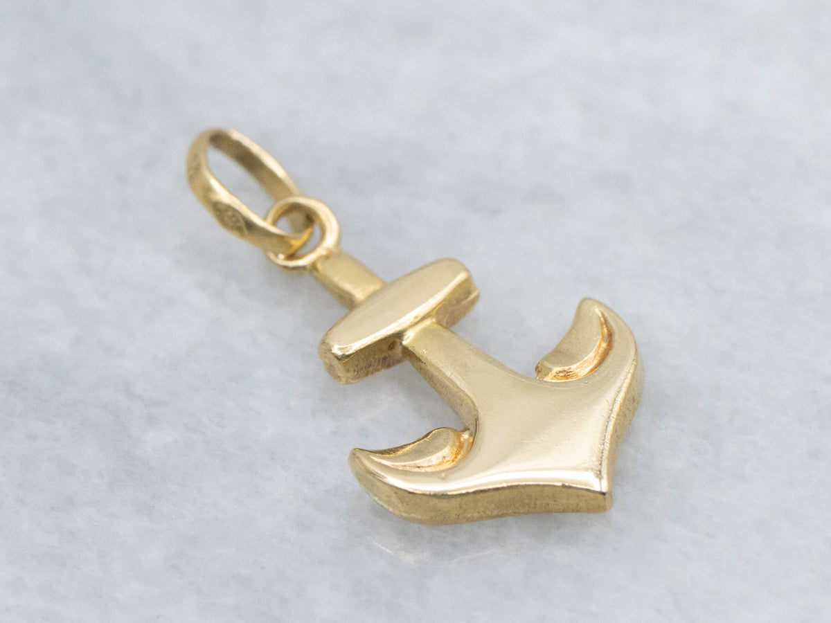 Unisex Puffed Gold Anchor Charm Pendant