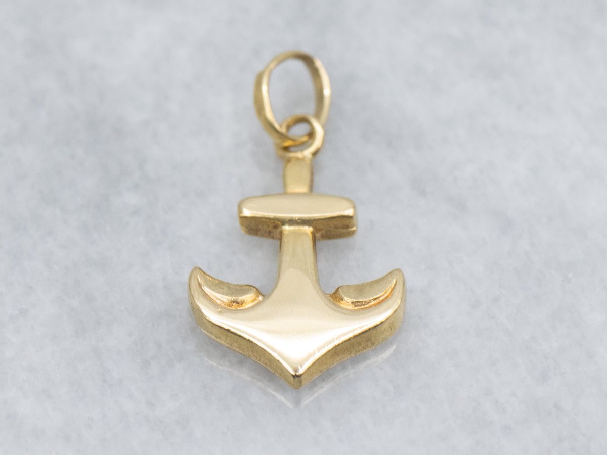 Unisex Puffed Gold Anchor Charm Pendant