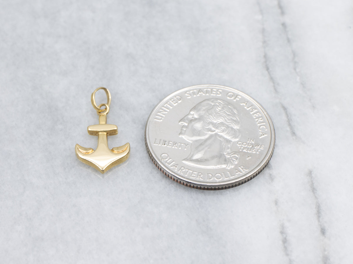 Unisex Puffed Gold Anchor Charm Pendant