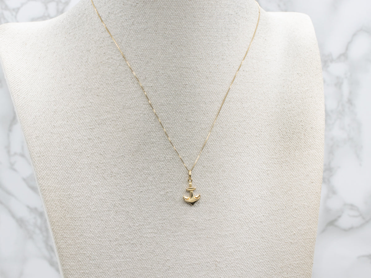 Unisex Puffed Gold Anchor Charm Pendant