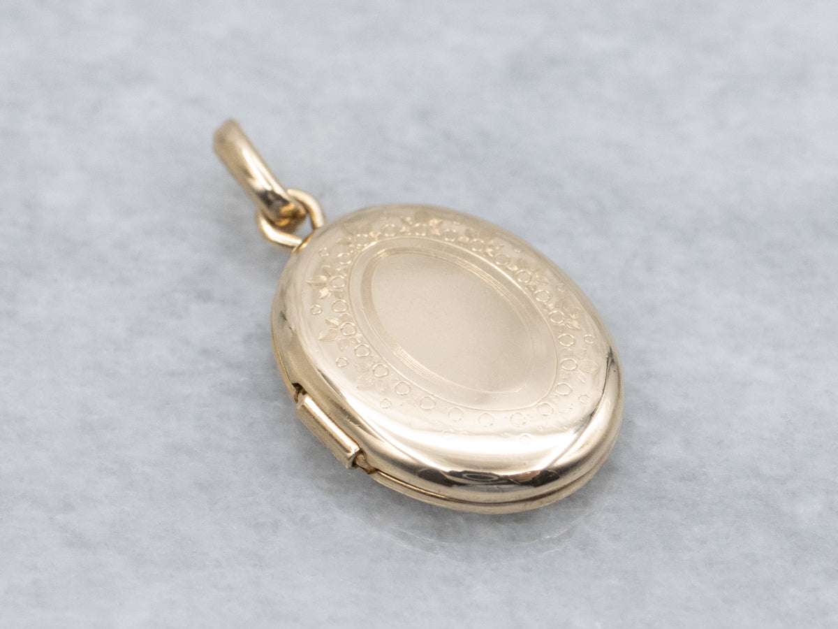 Engraved Yellow Gold Vintage Oval Locket