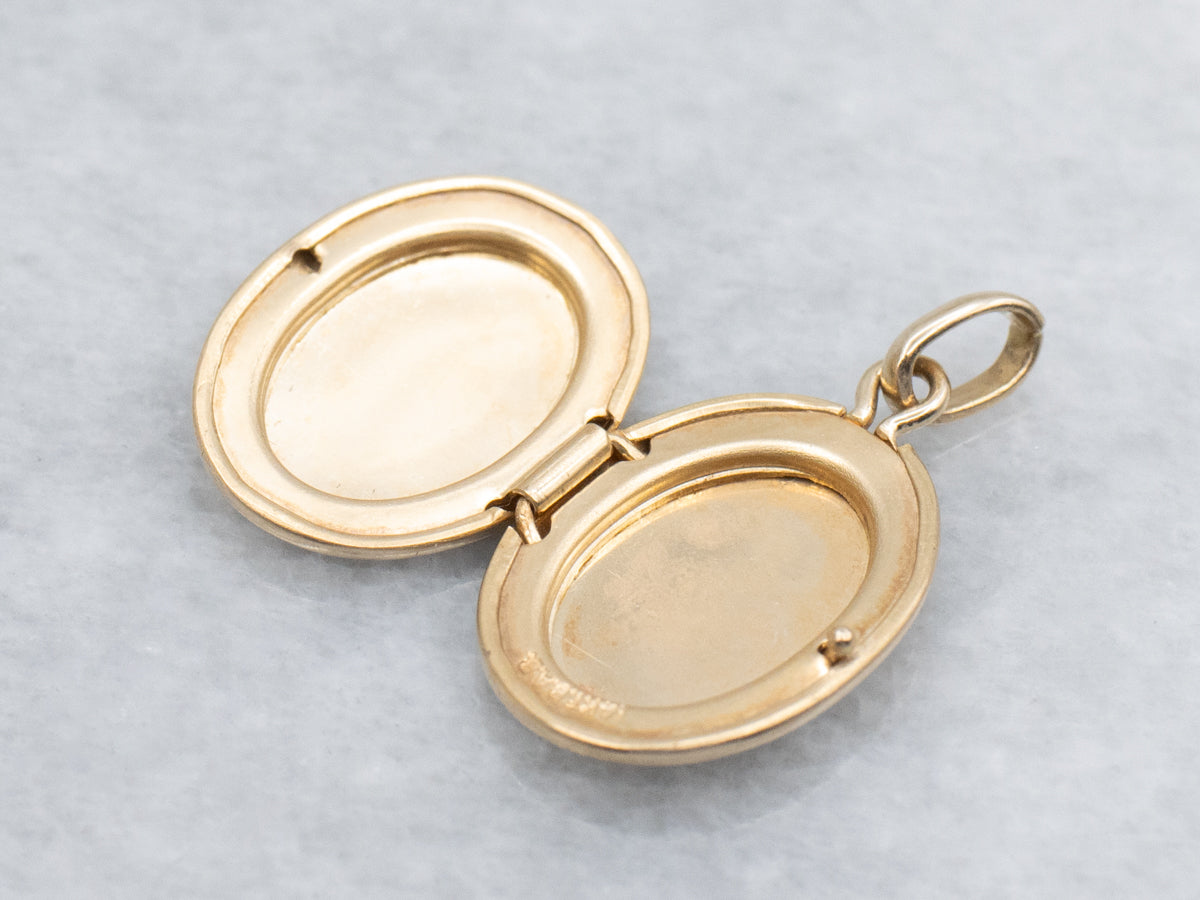 Engraved Yellow Gold Vintage Oval Locket
