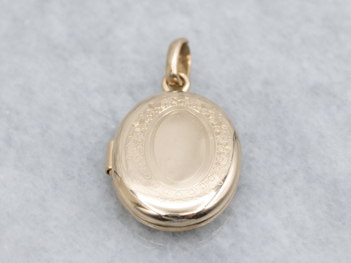 Engraved Yellow Gold Vintage Oval Locket