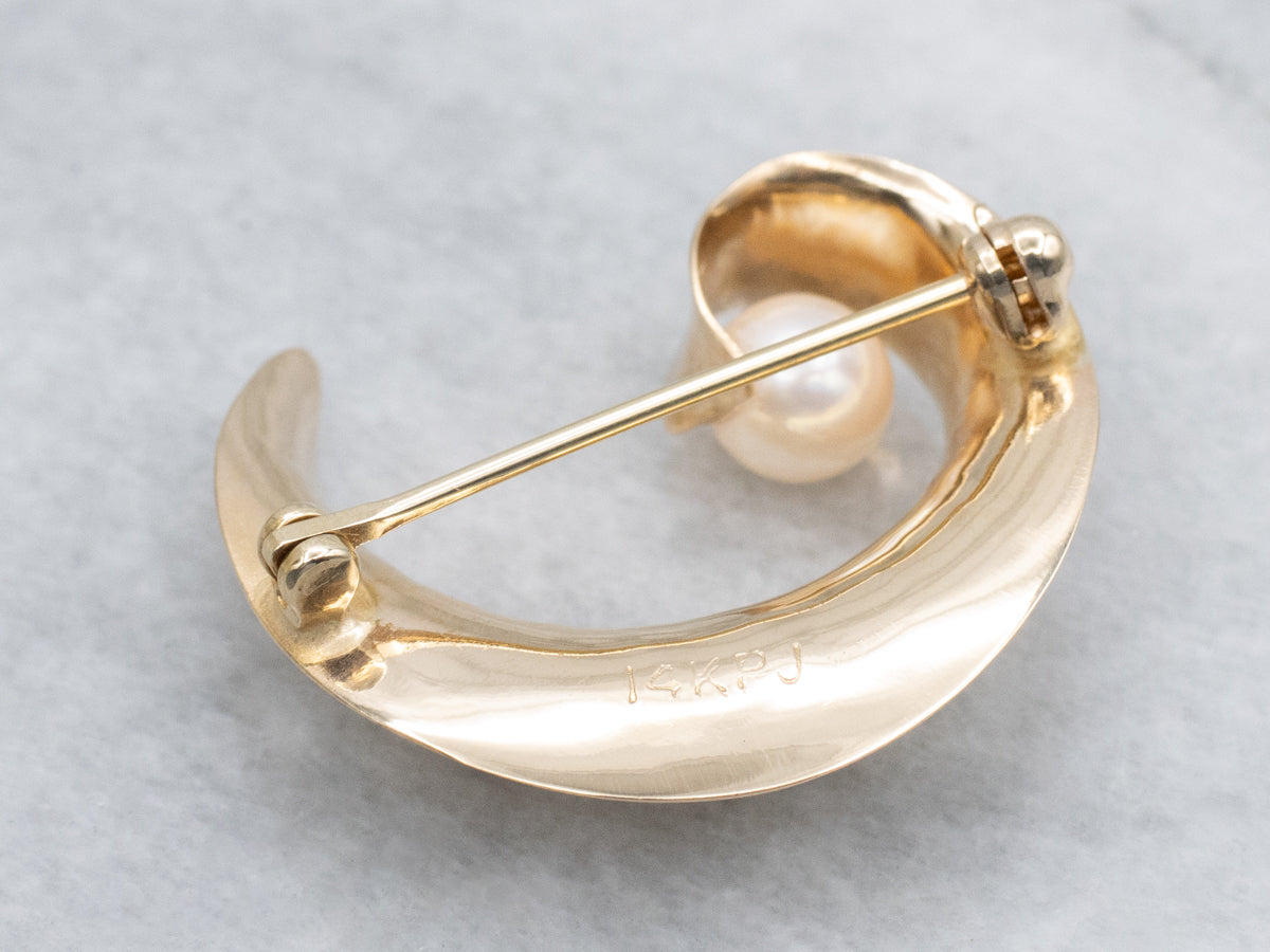 Saltwater Pearl Hand-Formed Yellow Gold Swirl Pin