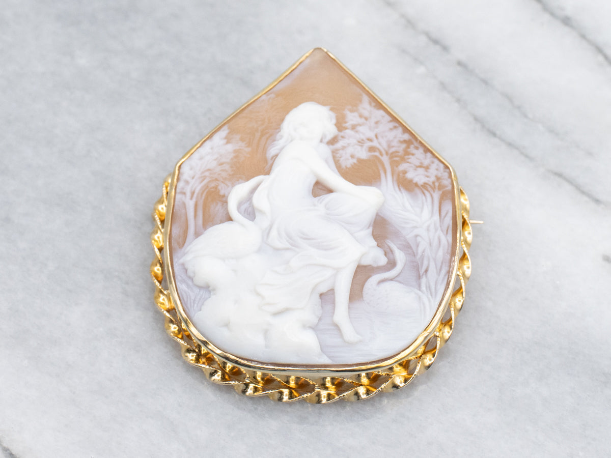 Vintage Gold Cameo Brooch and Pendant with Twist Setting