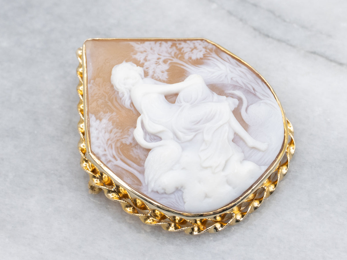 Vintage Gold Cameo Brooch and Pendant with Twist Setting