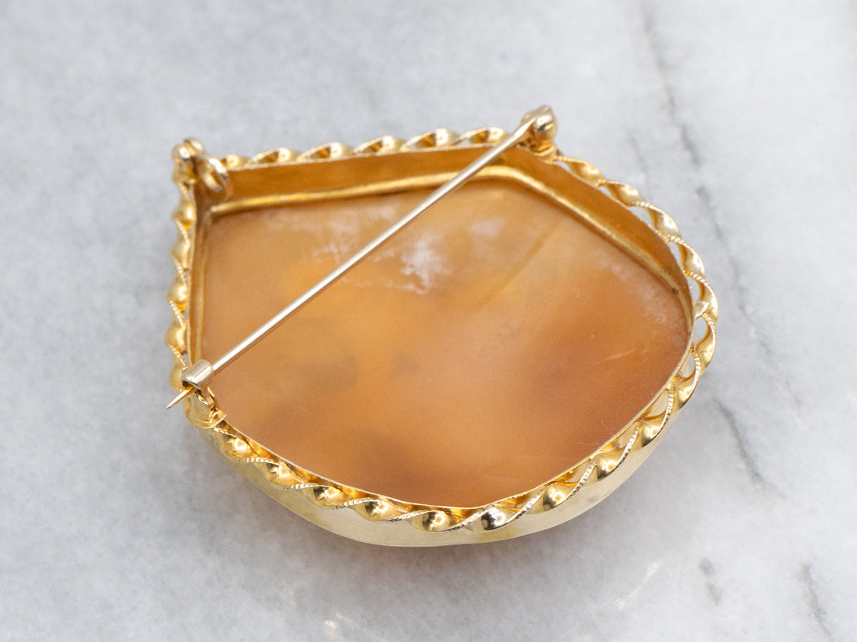 Vintage Gold Cameo Brooch and Pendant with Twist Setting