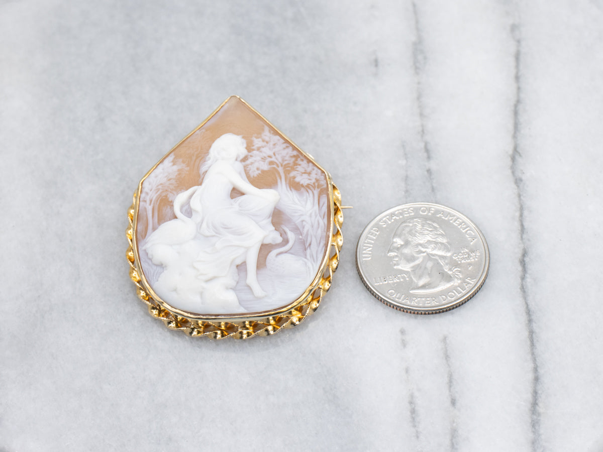 Vintage Gold Cameo Brooch and Pendant with Twist Setting