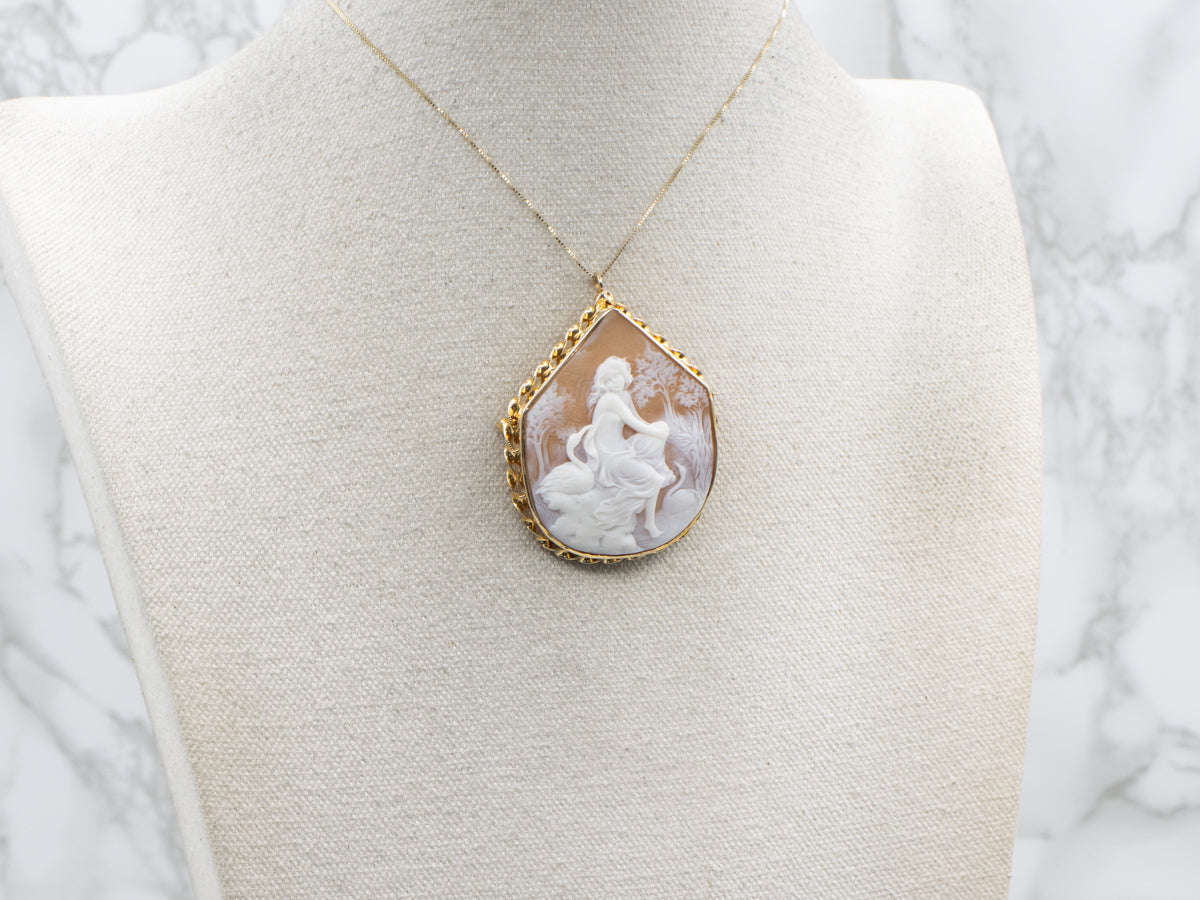 Vintage Gold Cameo Brooch and Pendant with Twist Setting