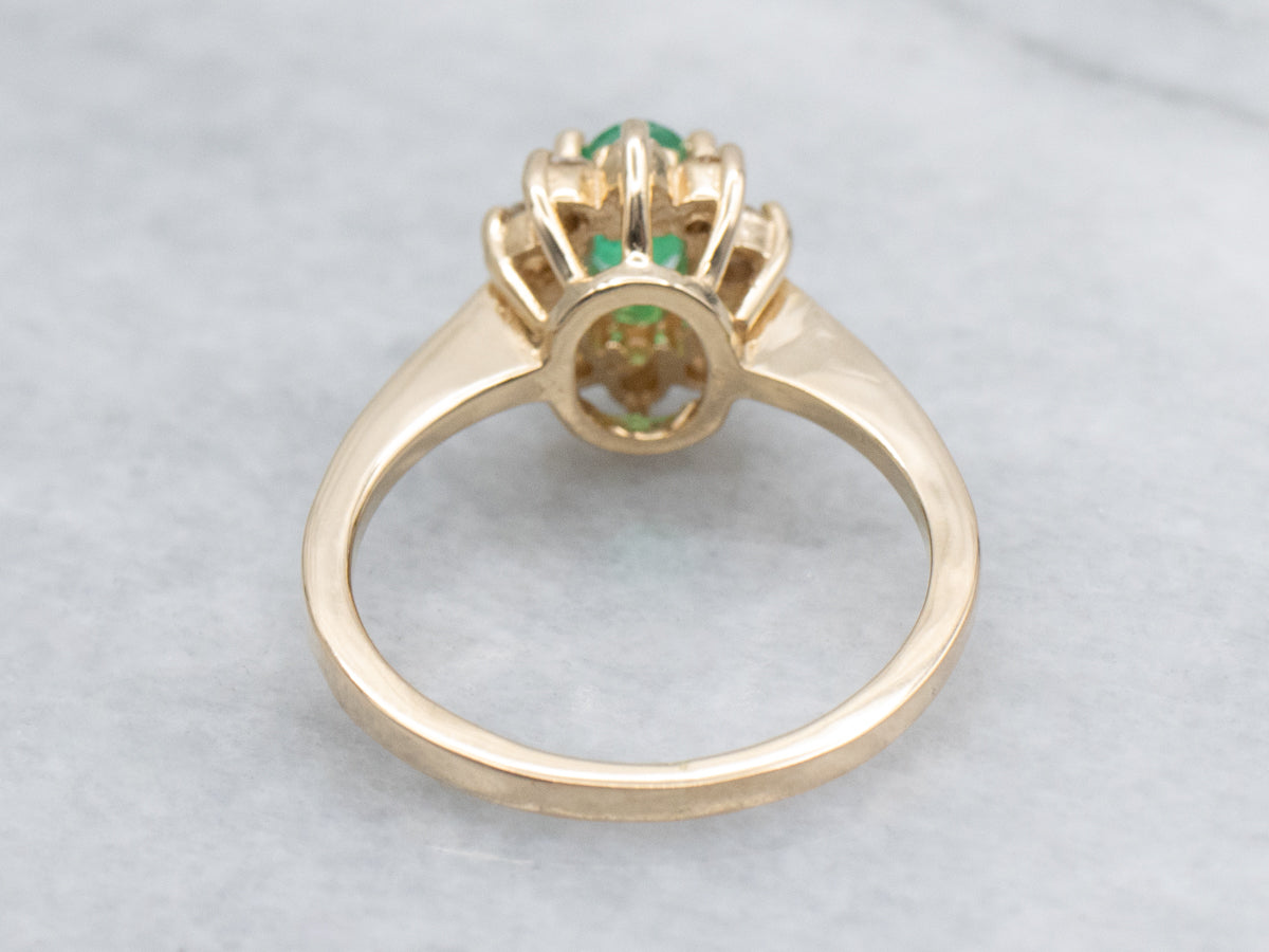 Classic Emerald and Diamond Halo Ring