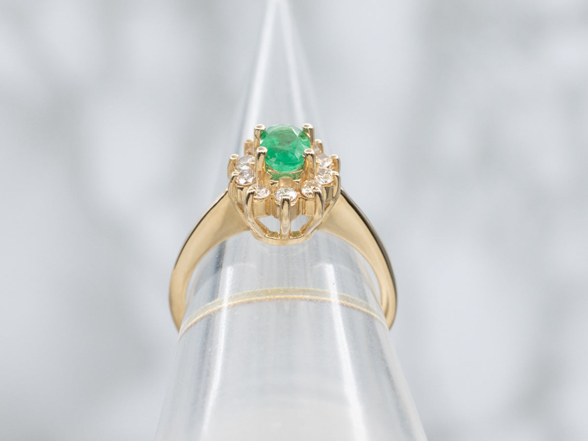 Classic Emerald and Diamond Halo Ring