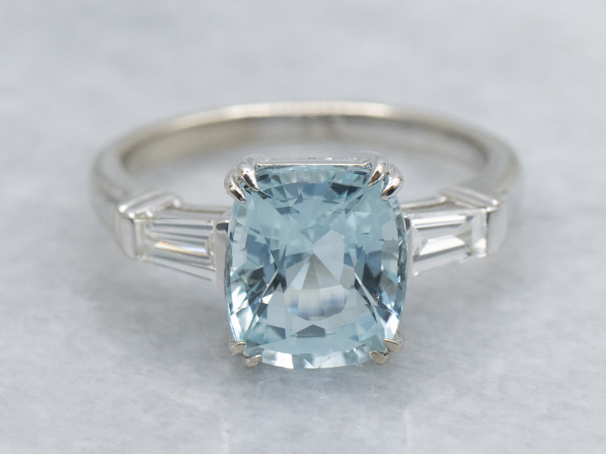 Cushion-Cut Aquamarine and Diamond White Gold Ring