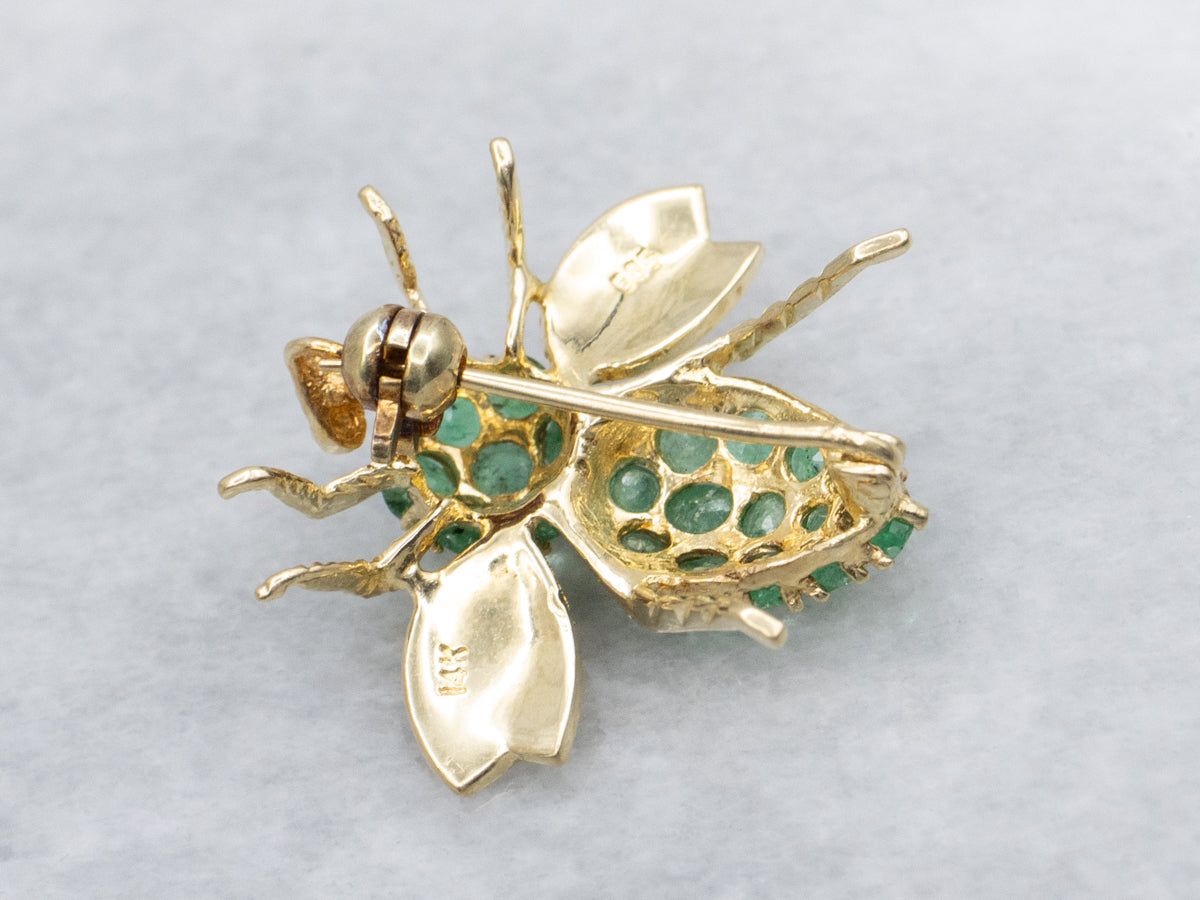 Emerald and Yellow Gold Textured Bumble-Bee Pin