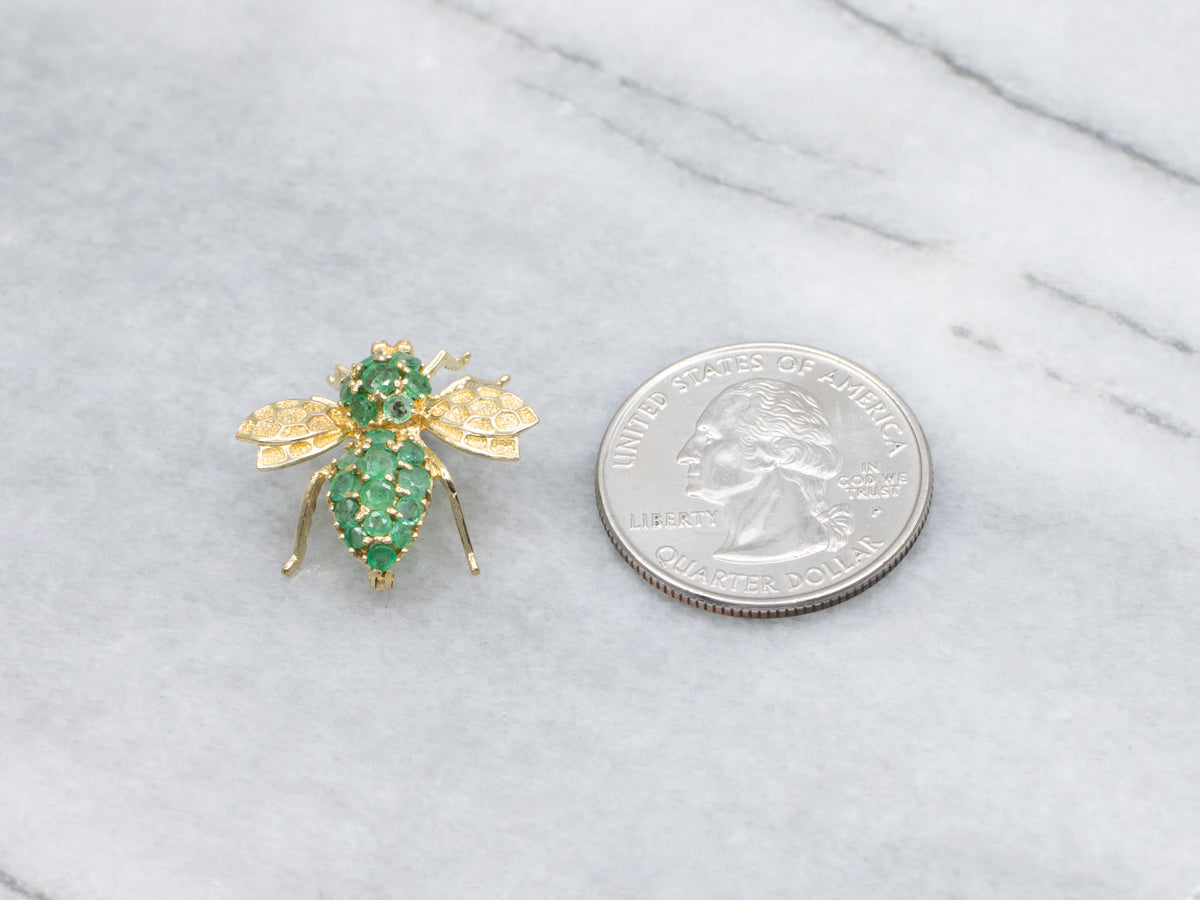 Emerald and Yellow Gold Textured Bumble-Bee Pin