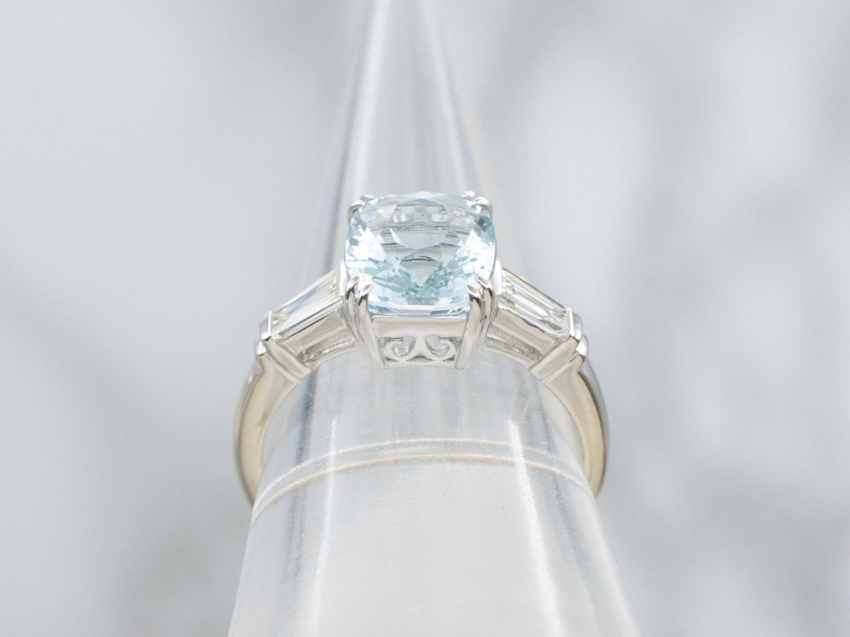 Cushion-Cut Aquamarine and Diamond White Gold Ring