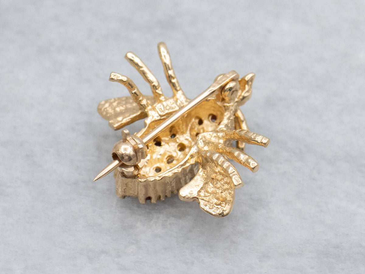 Ruby and Diamond Yellow Gold Detailed Bug Pin