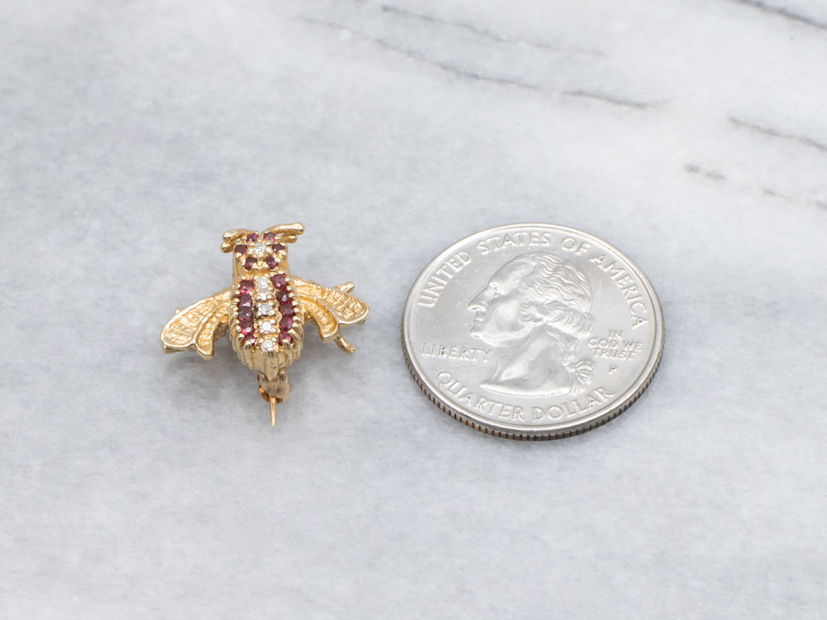 Ruby and Diamond Yellow Gold Detailed Bug Pin