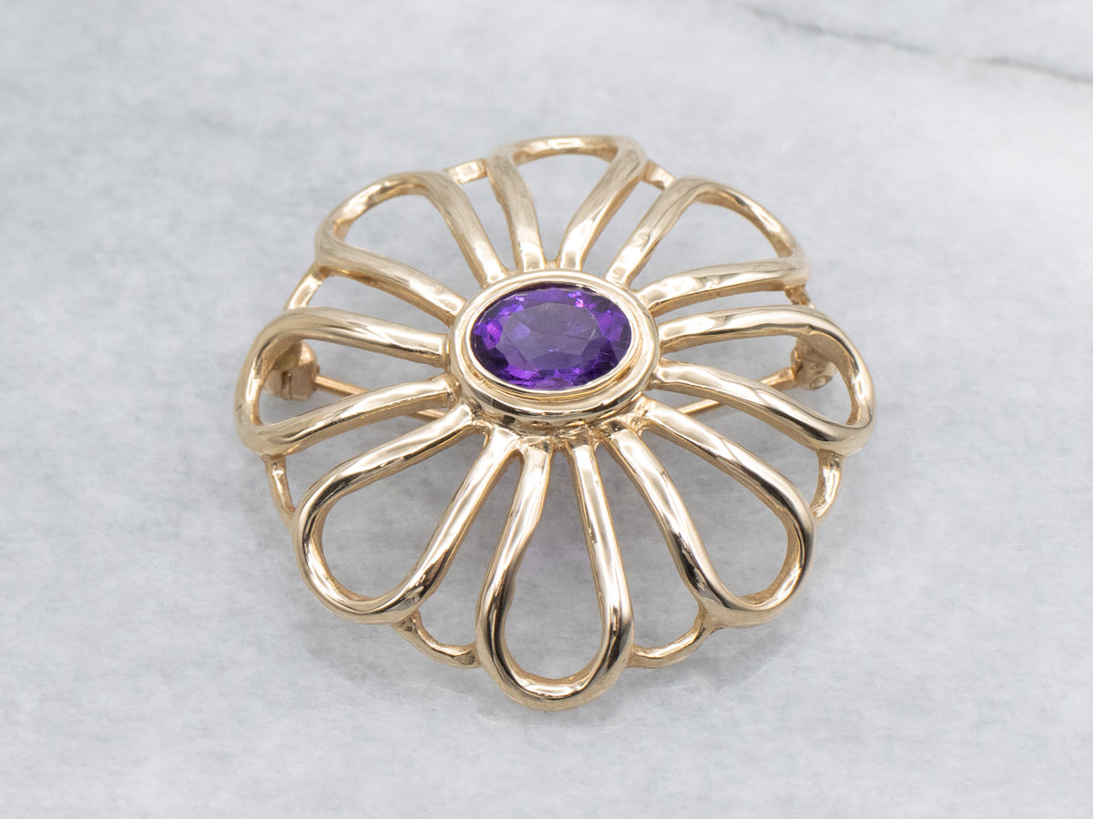 Vintage Gold and Amethyst Flower Power Pin