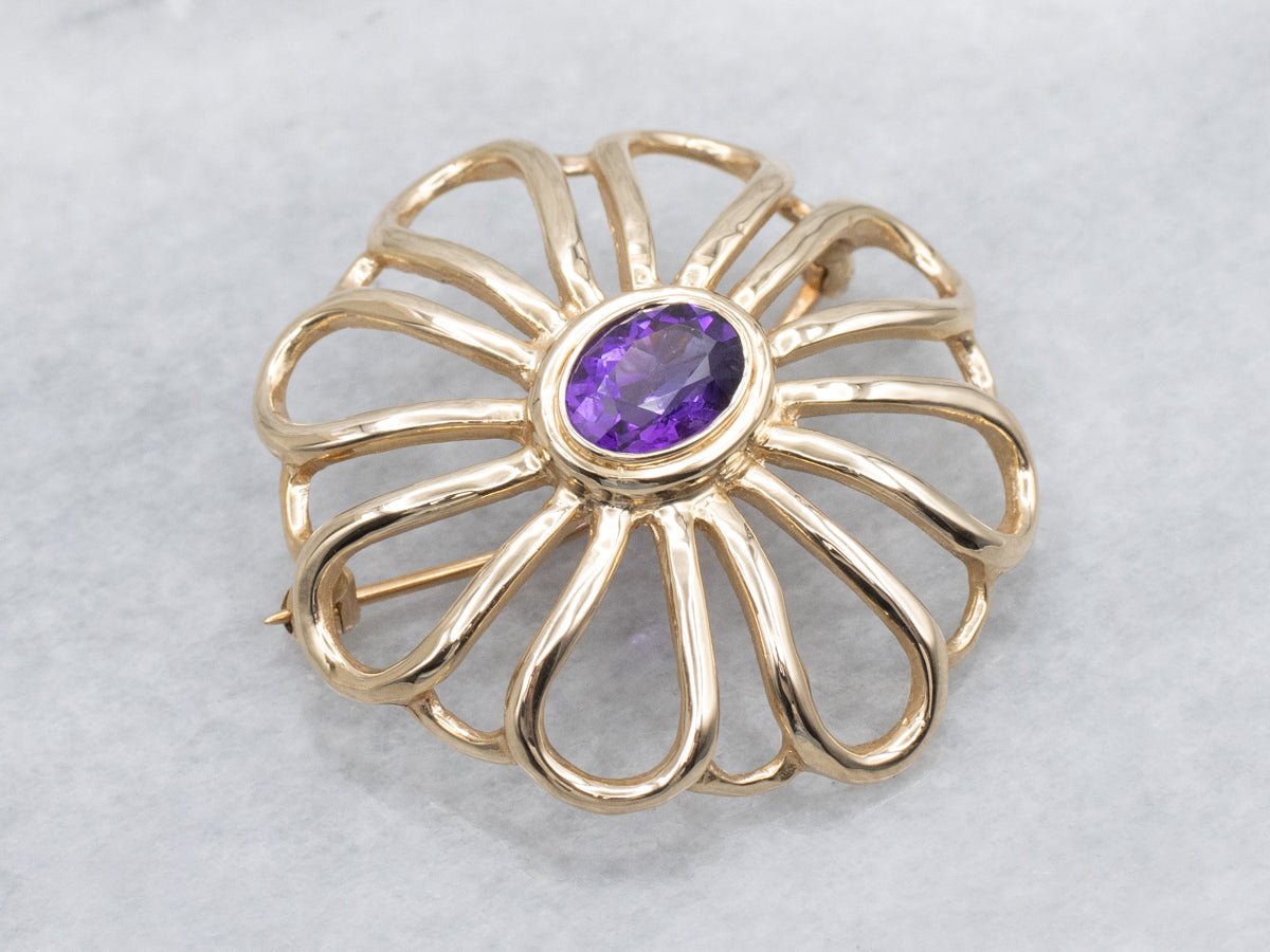 Vintage Gold and Amethyst Flower Power Pin
