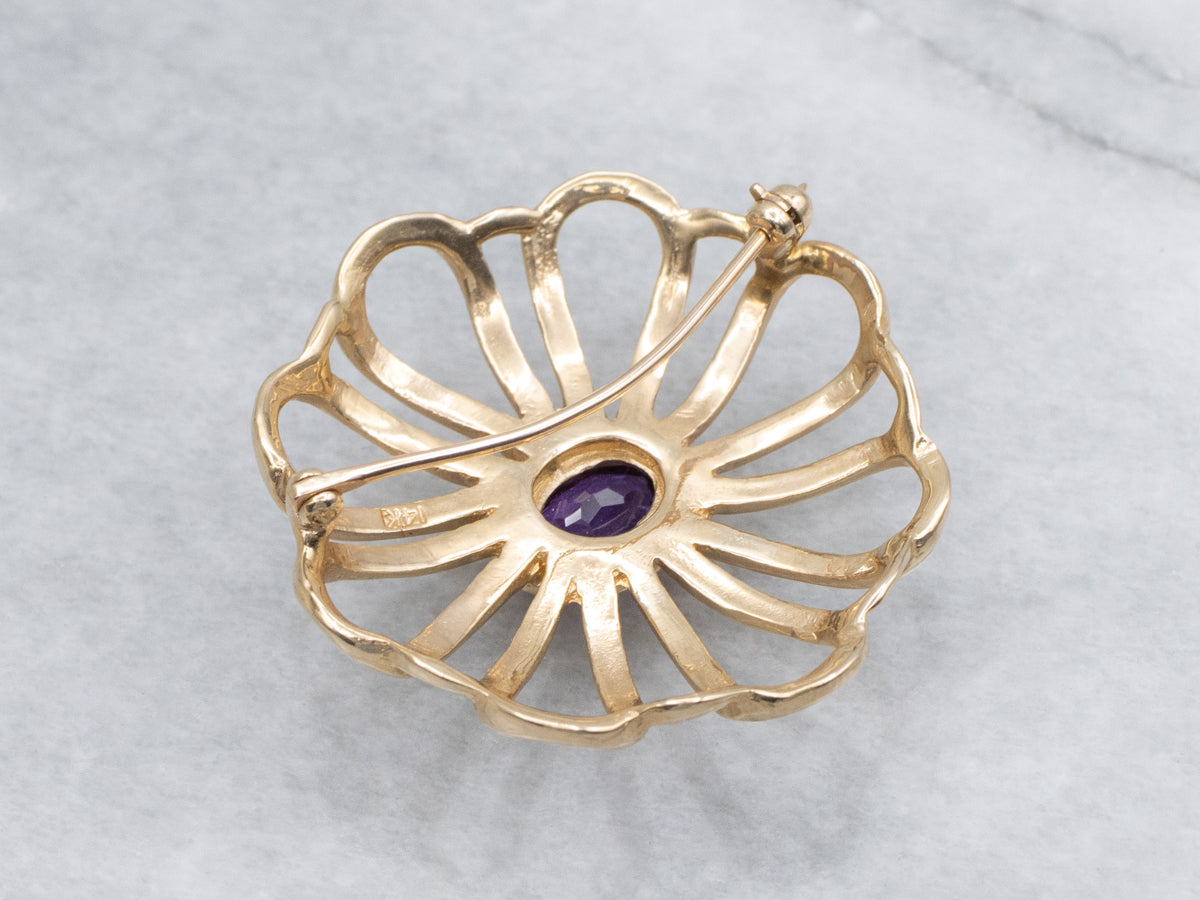 Vintage Gold and Amethyst Flower Power Pin