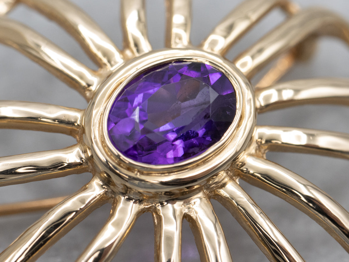 Vintage Gold and Amethyst Flower Power Pin
