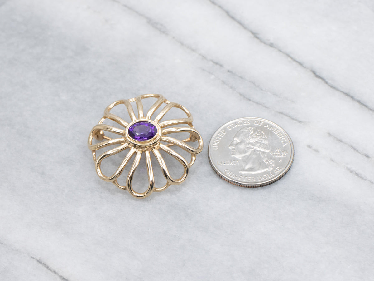 Vintage Gold and Amethyst Flower Power Pin