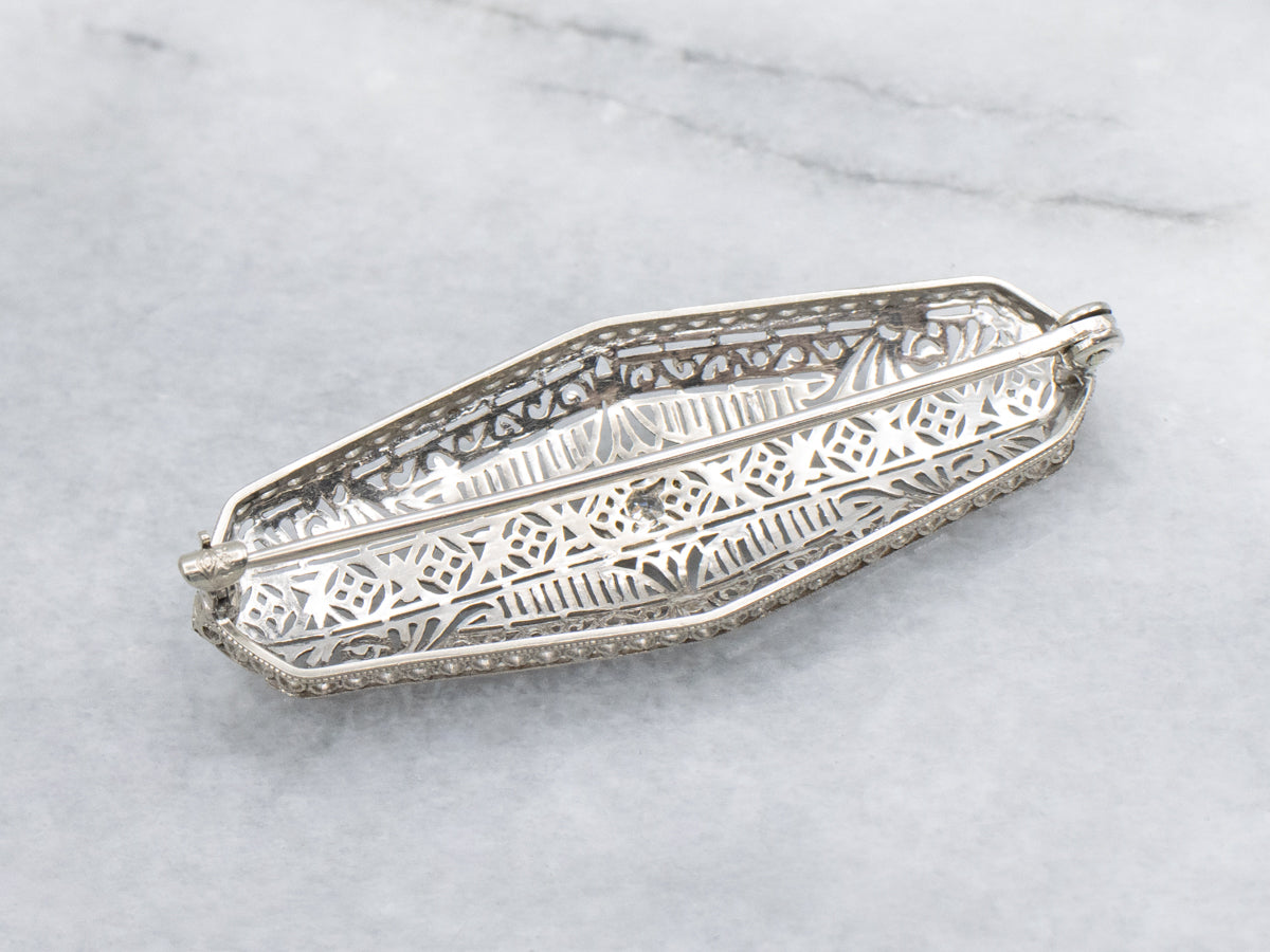 Antique White Gold Diamond Filigree 1920s Brooch