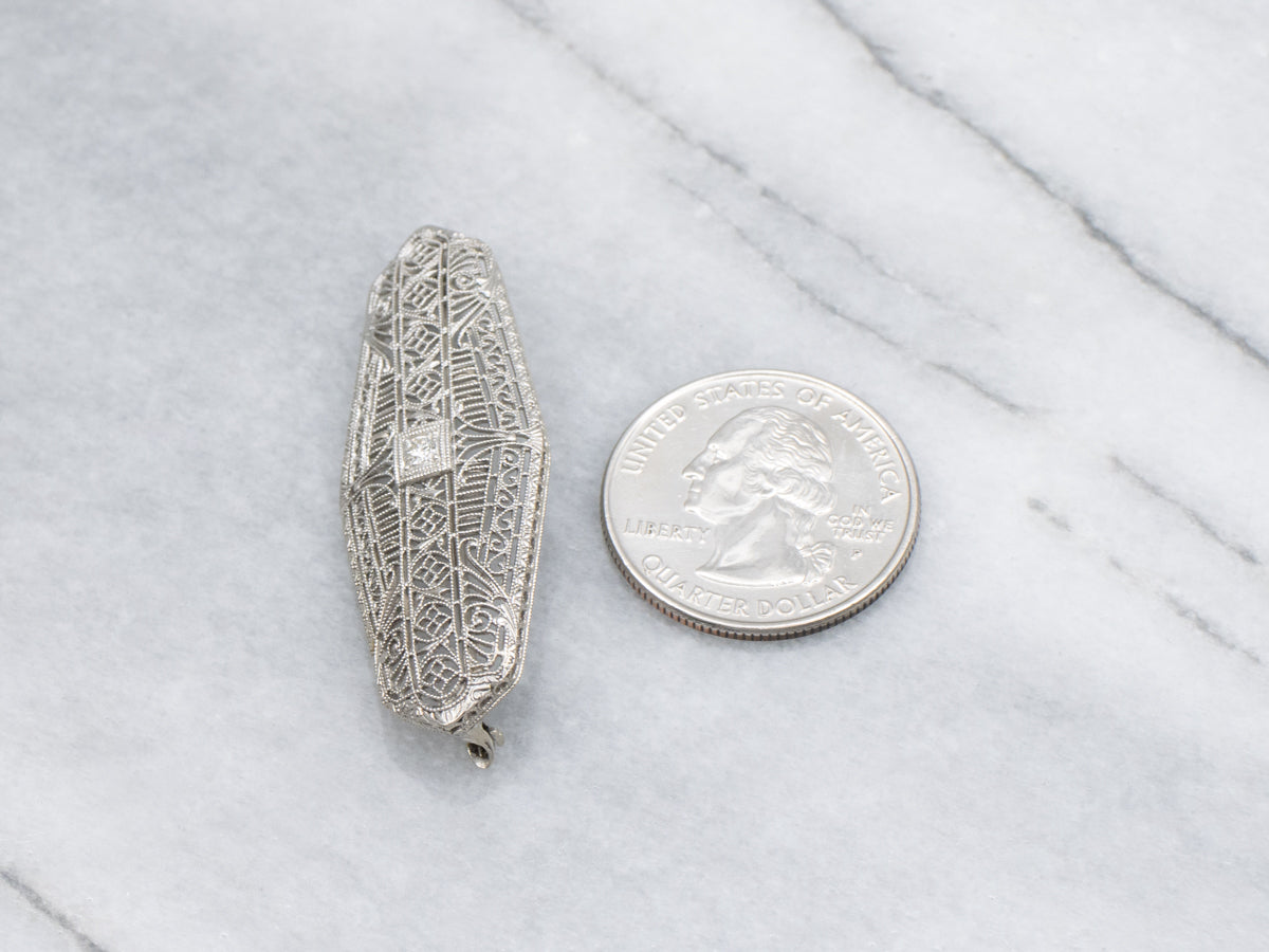 Antique White Gold Diamond Filigree 1920s Brooch