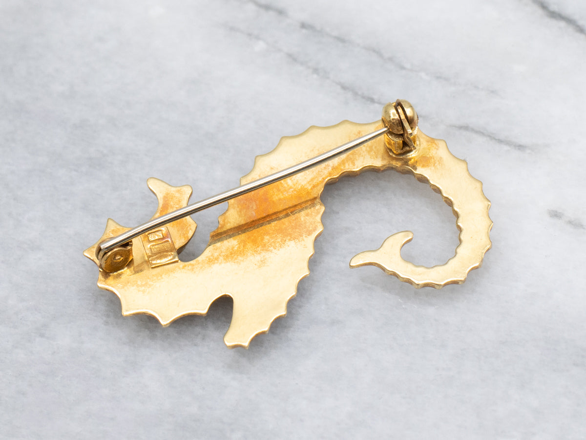 Italian 18-Karat Gold and Colorful Enamel Seahorse Brooch