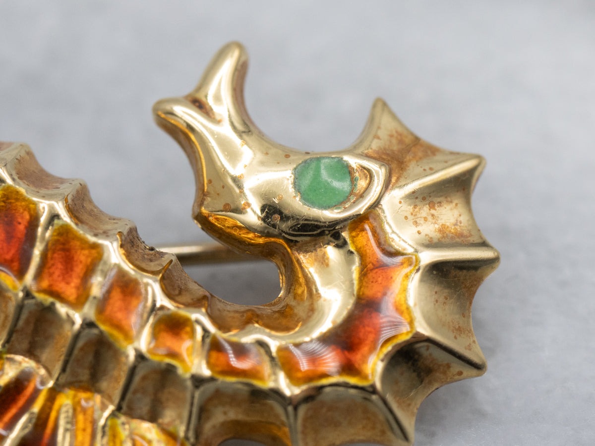 Italian 18-Karat Gold and Colorful Enamel Seahorse Brooch