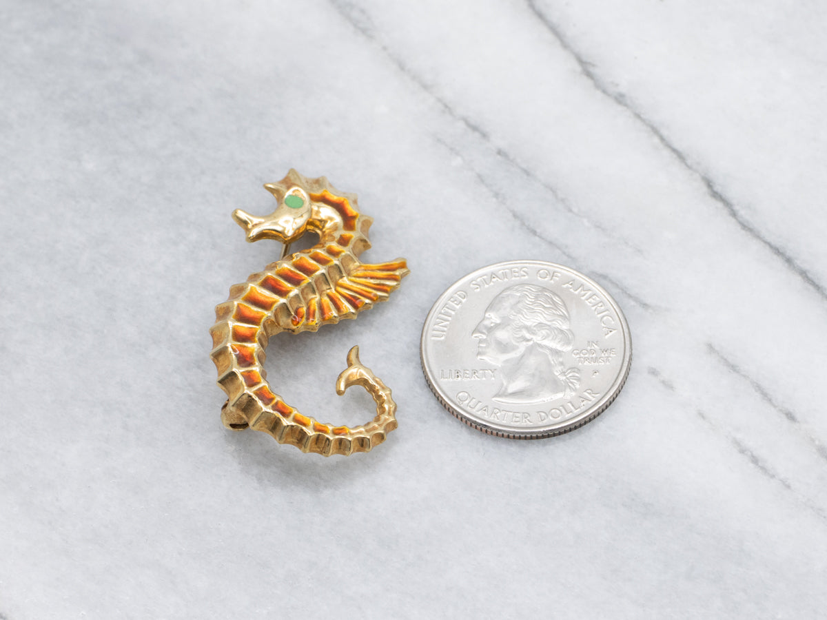 Italian 18-Karat Gold and Colorful Enamel Seahorse Brooch