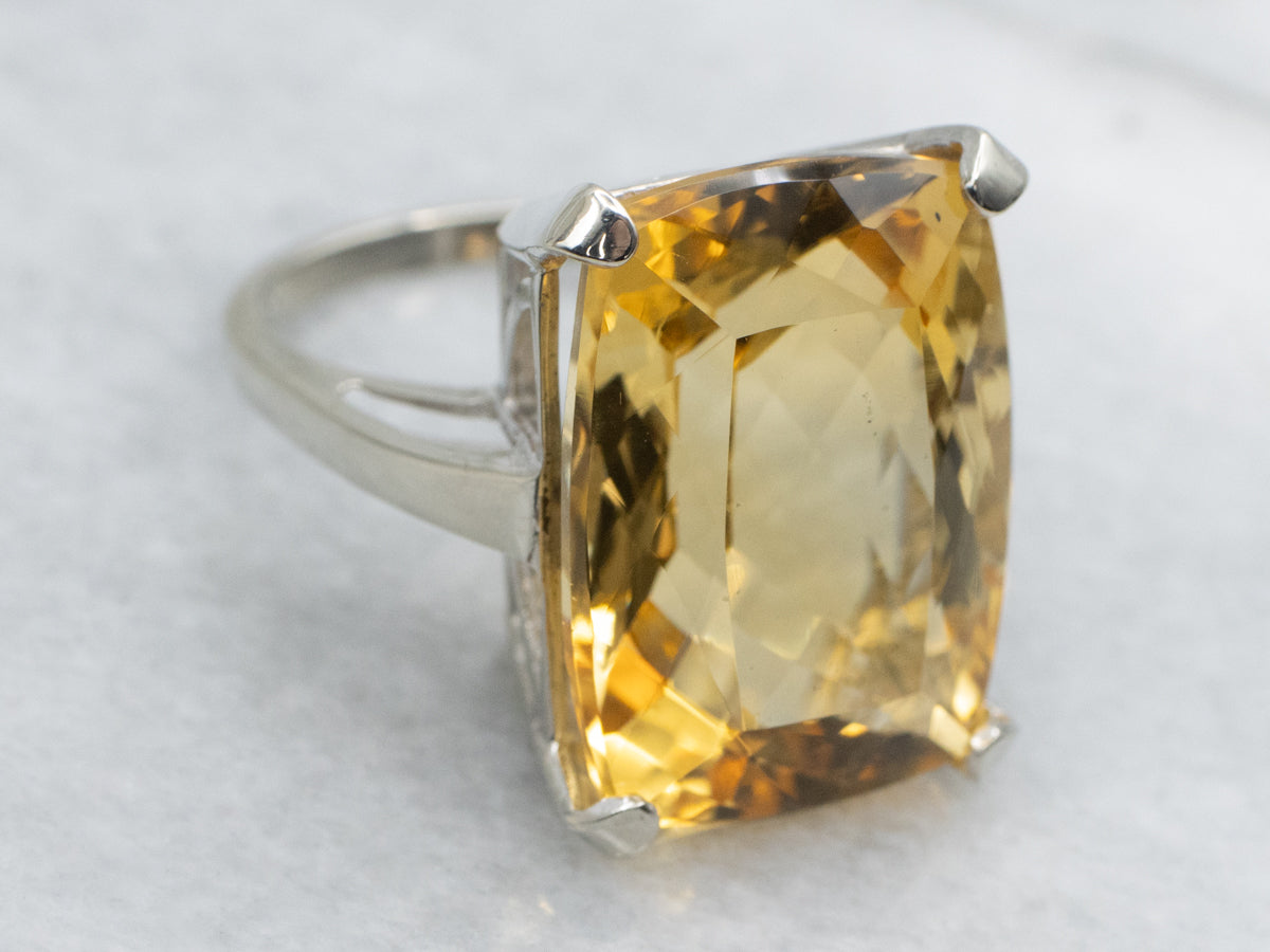 Bold Cushion-Cut Citrine and Gold Cocktail Ring