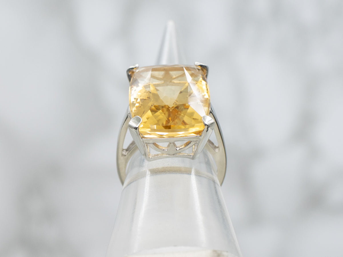 Bold Cushion-Cut Citrine and Gold Cocktail Ring