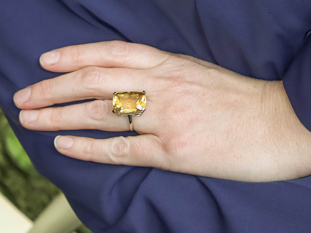 Bold Cushion-Cut Citrine and Gold Cocktail Ring