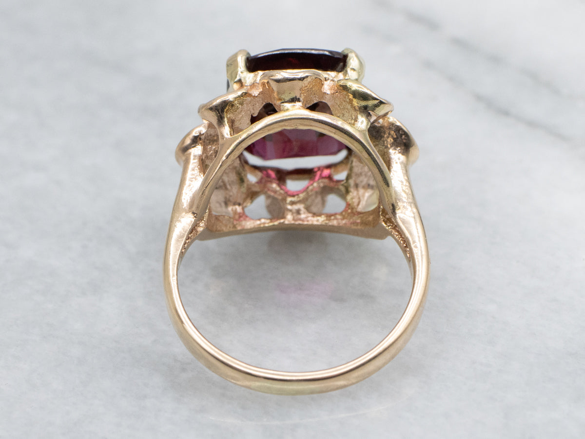 Vintage Gold Flower Petal Garnet Ring
