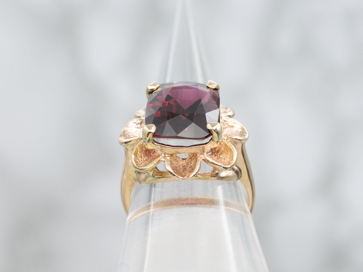 Vintage Gold Flower Petal Garnet Ring