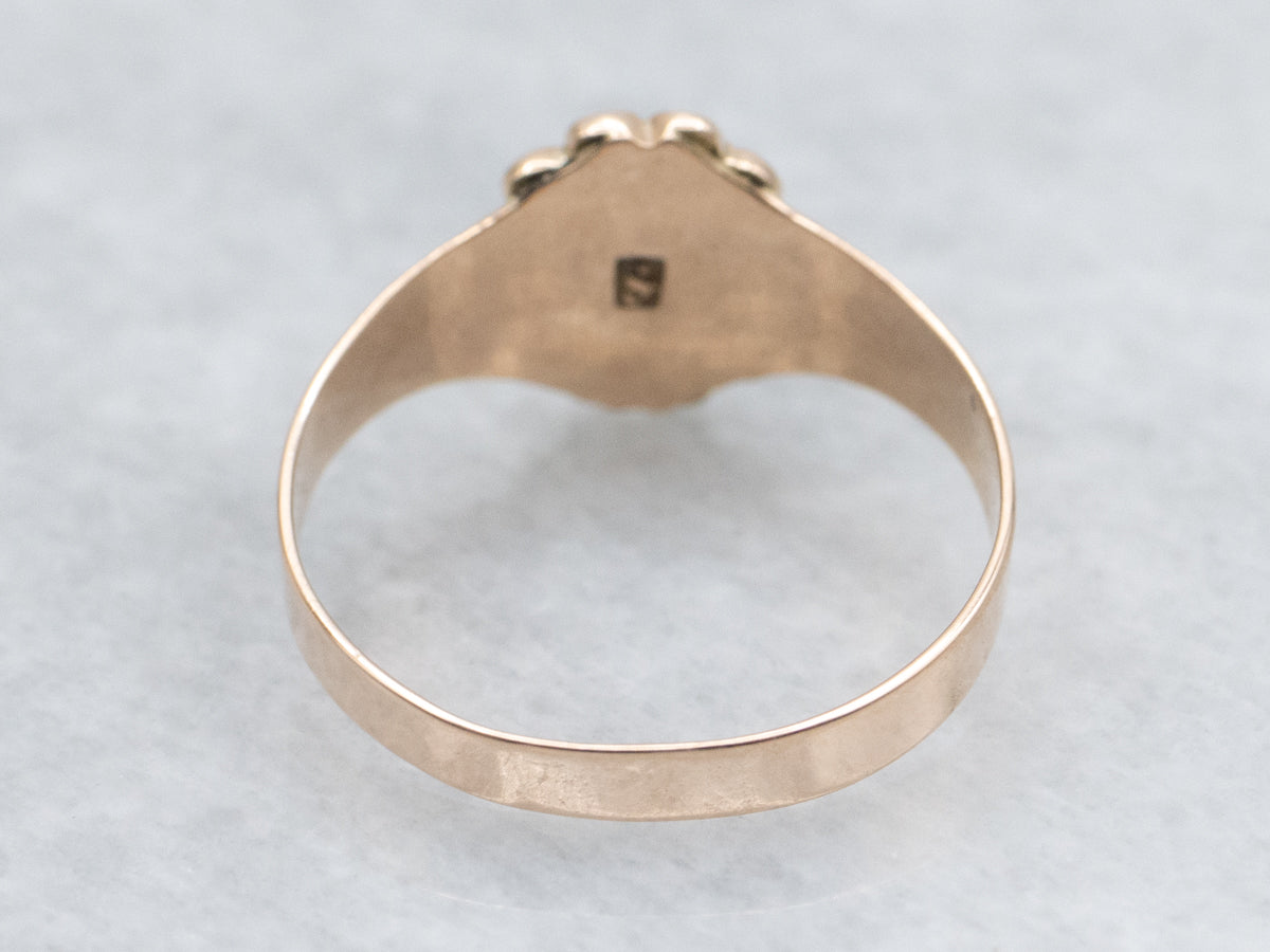 Victorian Rose Gold Sweet Floral Garnet Cabochon Ring