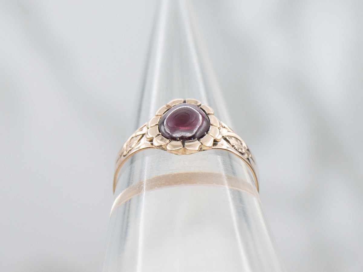 Victorian Rose Gold Sweet Floral Garnet Cabochon Ring