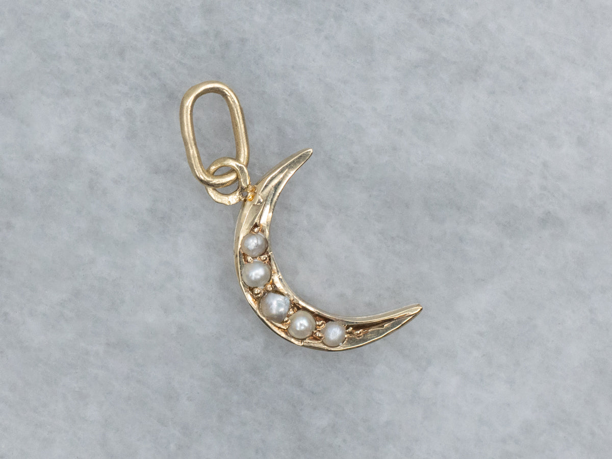 Antique Seed Pearl Stickpin Conversion Crescent Moon Charm Pendant