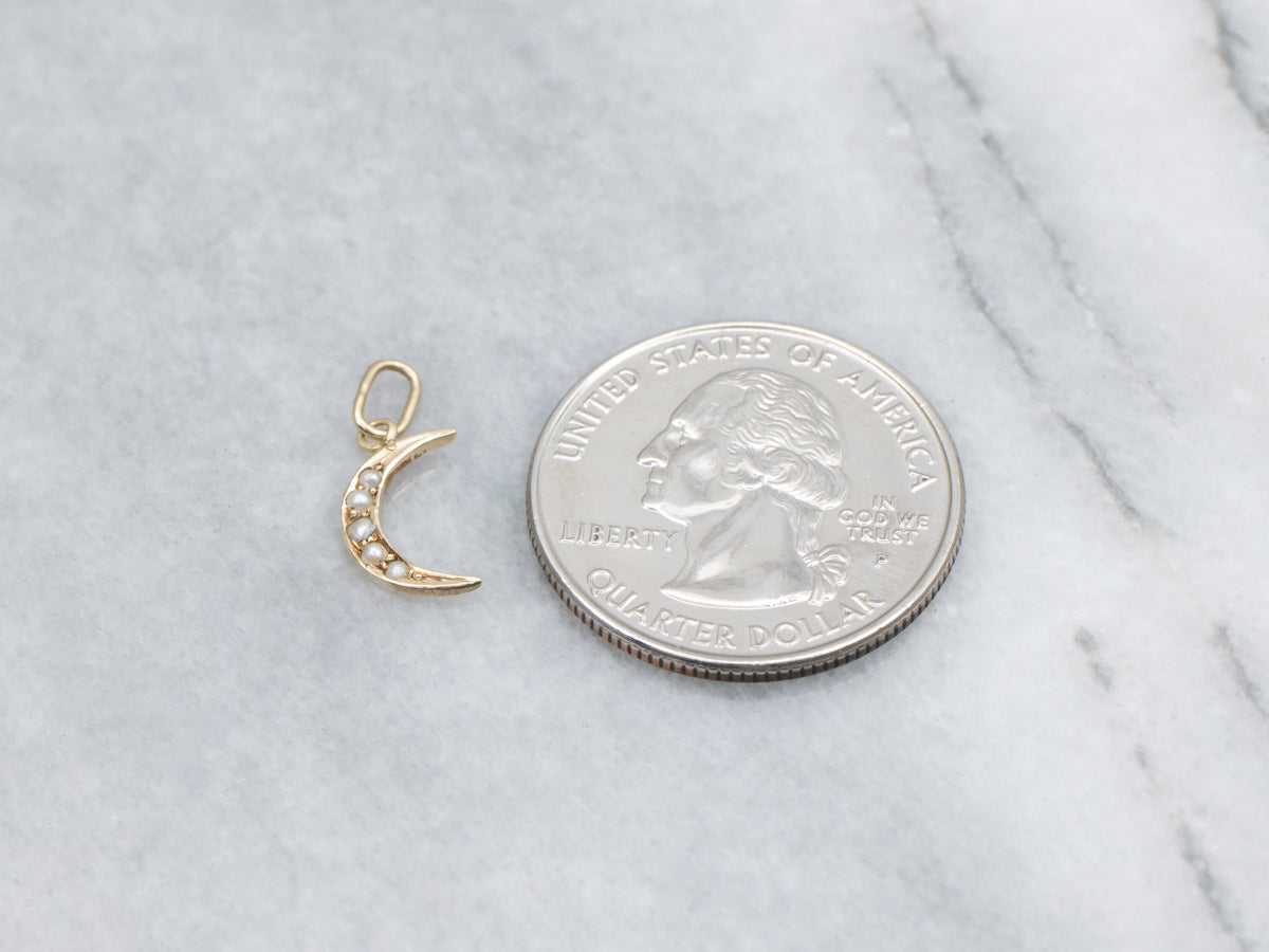 Antique Seed Pearl Stickpin Conversion Crescent Moon Charm Pendant
