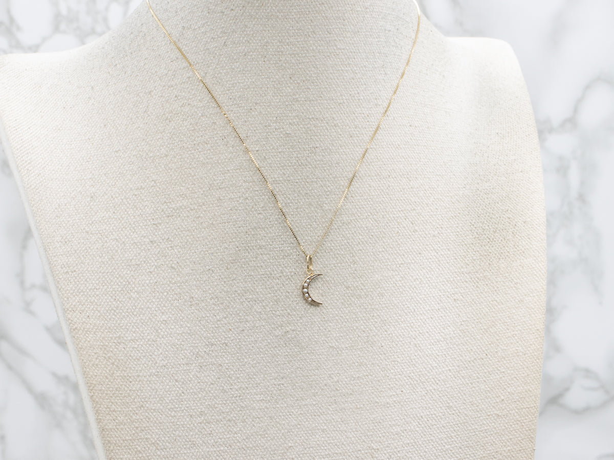 Antique Seed Pearl Stickpin Conversion Crescent Moon Charm Pendant