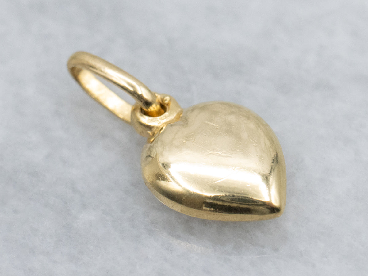 Little 18-Karat Yellow Gold Heart Puff Charm Pendant