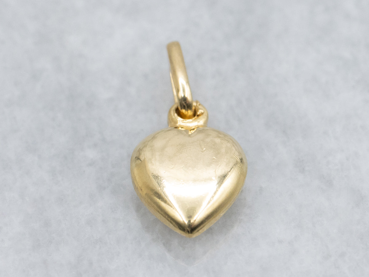 Little 18-Karat Yellow Gold Heart Puff Charm Pendant
