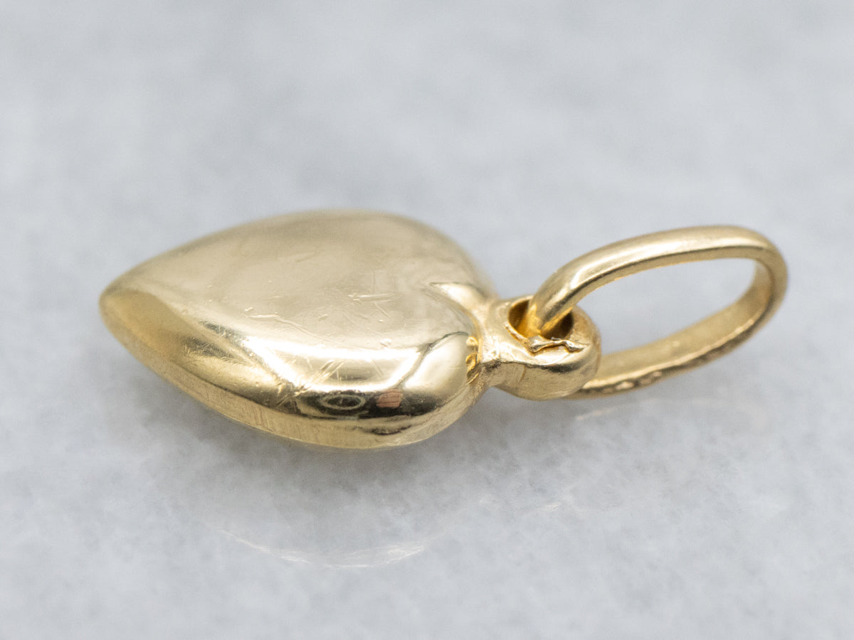 Little 18-Karat Yellow Gold Heart Puff Charm Pendant