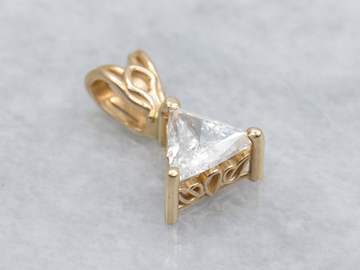 Trillion Cut GIA Certified Diamond Yellow Gold Pendant
