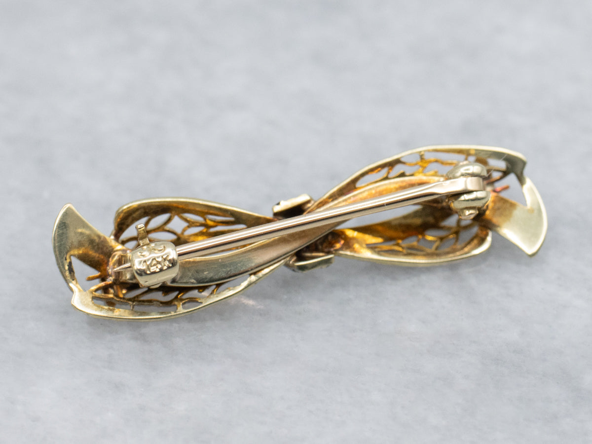 Antique Black Enamel Filigree Bow Pin